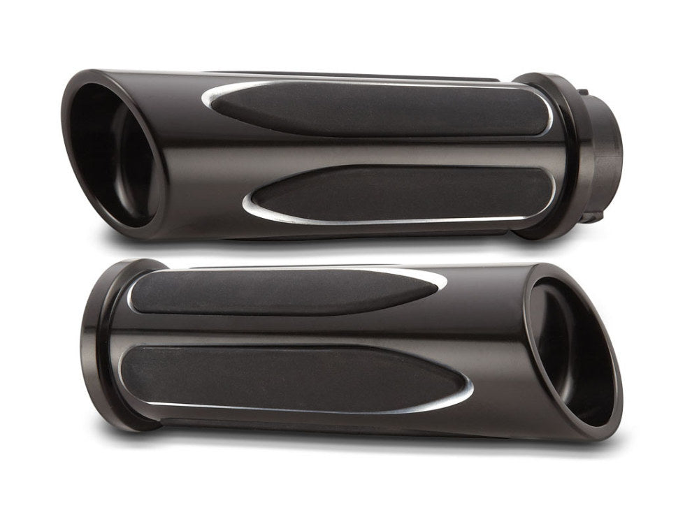 Deep Cut Comfort Handgrips - Black. Fits Big Twin 2008-2024 with Throttle-by-Wire