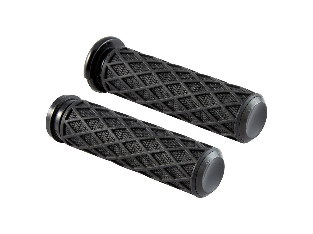 Diamond Handgrips - Black. Fits Big Twin 2008-2024 with Throttle-by-Wire