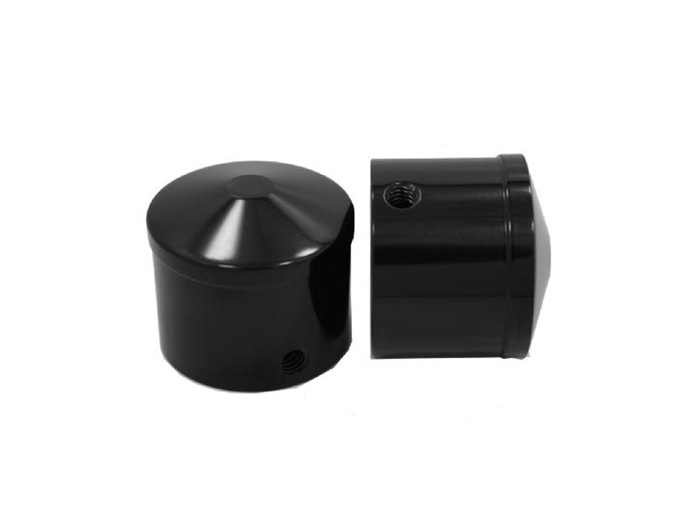 Front Axle Caps - Black. Fits Softail 1984-2006, Dyna 1991-2003, Touring 1980-1999, Sportster 1988-2007, FXR 1982-1994 & FXWG 1980-1986