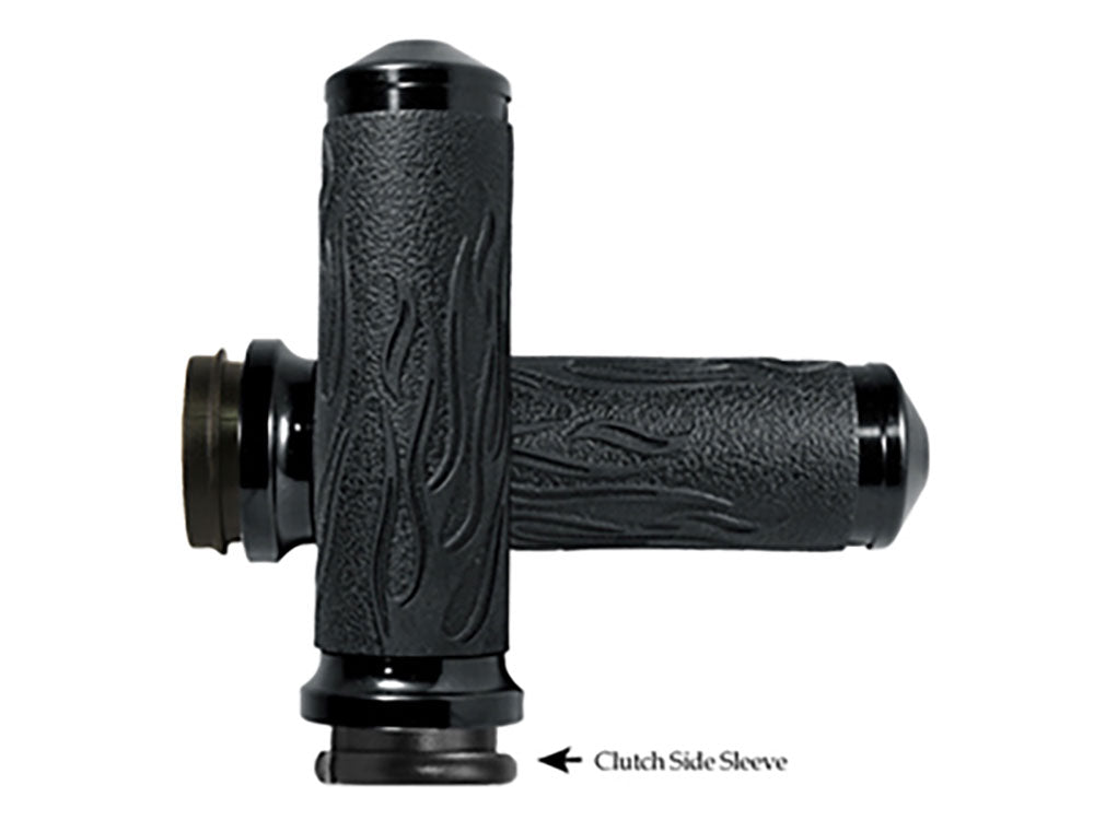 Flame Handgrips - Black. Fits Big Twin 2008-2024 with Throttle-by-Wire