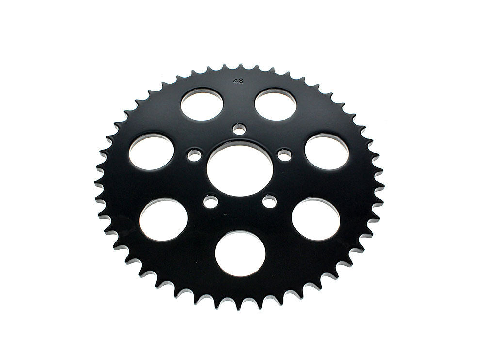 48 Tooth, Flat Steel Rear Chain Sprocket - Gloss Black. Fits Big Twin 2000up & Sportster 2000-2021.