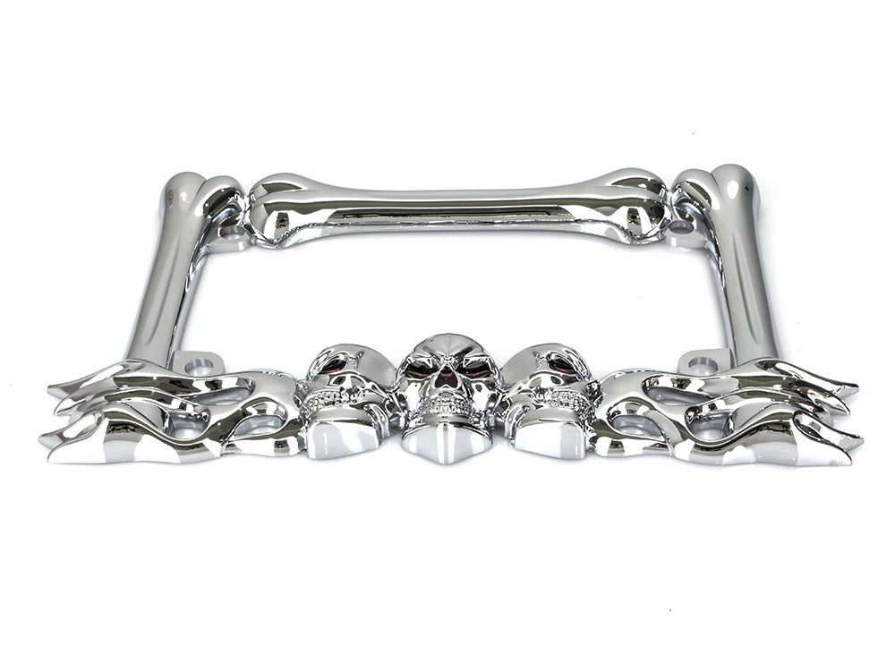 Number Plate Frame with Skulls - Chrome.