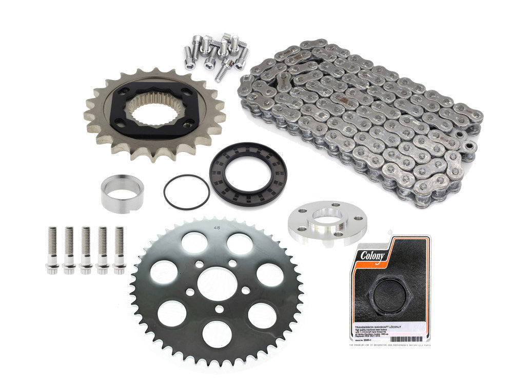 Rear Drive Belt to Chain Conversion. Fits Sportster 2004-2005. Chrome Rear Sprocket. Final Drive Ratio = 2.18:1