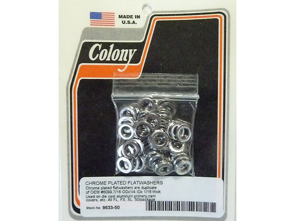 1/4in. Flat Washers - Chrome. Pack of 50