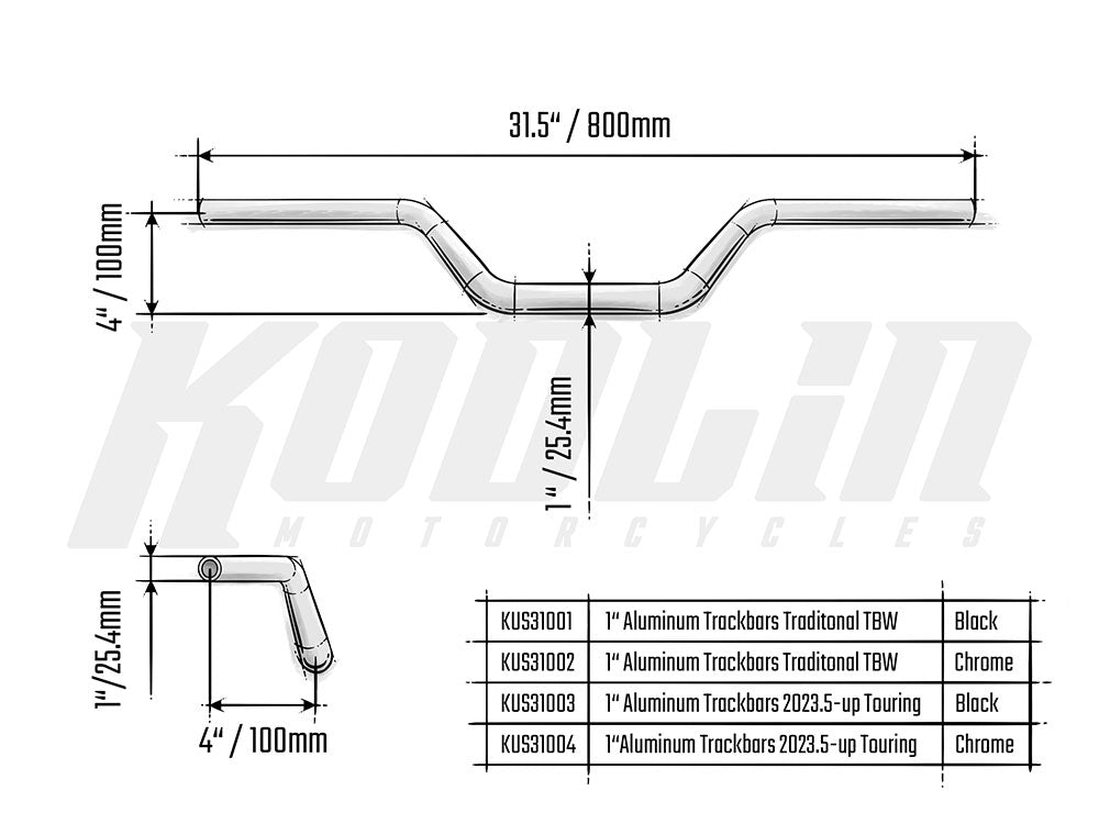 Aluminum Track Bars 1in.- Chrome