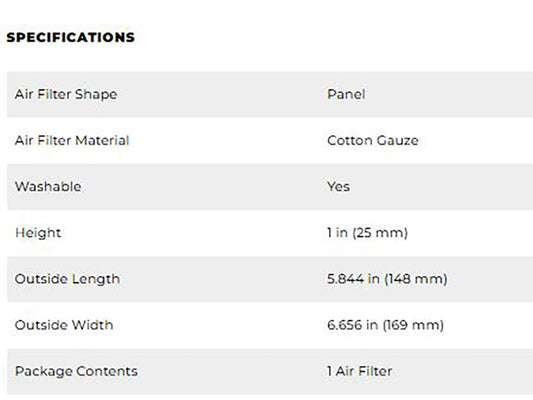 High-Flow Air Filter Element. Fits Indian FTR1200 2019-2024