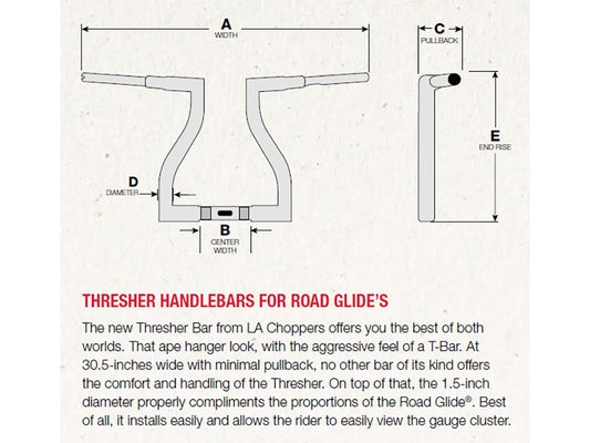 16in. x 1-1/2in. Thresher Handlebar - Gloss Black. Fits Road Glide 2015-2023 & Road King Special 2017-2025