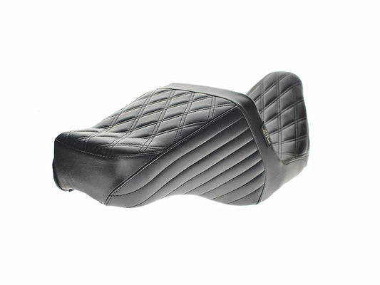 TailWhip Up Front Reduced Reach Dual Seat with Black Double Diamond Stitch. Fits Most Touring 2008-2024