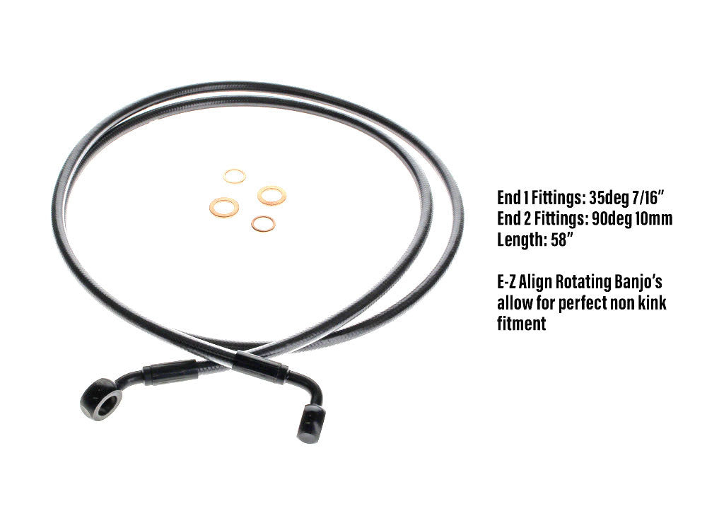 58in. E-Z Align Front Brake Line with 7/16in. x 35 Degree Banjo - Black Pearl.