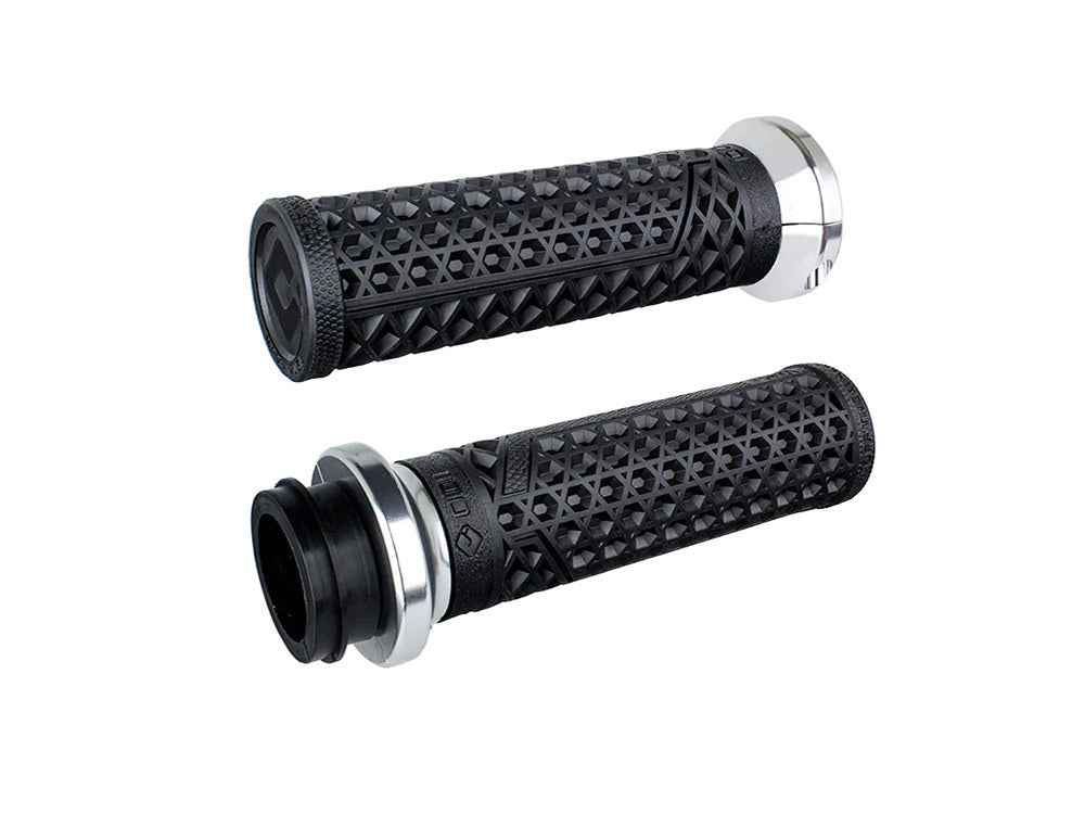 Vans Signature Lock-On Handgrips - Black/Silver. Fits Indian Touring 2018up.