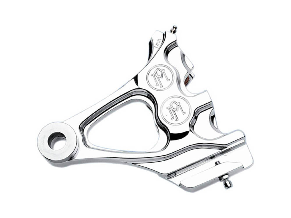 Right Hand Rear Integrated 4 Piston Caliper & Mounting Bracket - Chrome. Fits Softail 2000-2007.