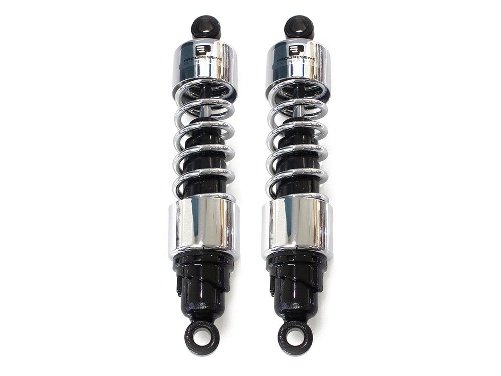 412 Series, 13in. Heavy Duty Spring Rate Rear Shock Absorbers - Chrome. Fits Touring 1980-2005, Sportster 1979-2003 & FXR 1982-1994.