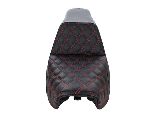 Step-Up LS Dual Seat with Red Double Diamond Lattice Stitch. Fits Dyna 2006-2017.