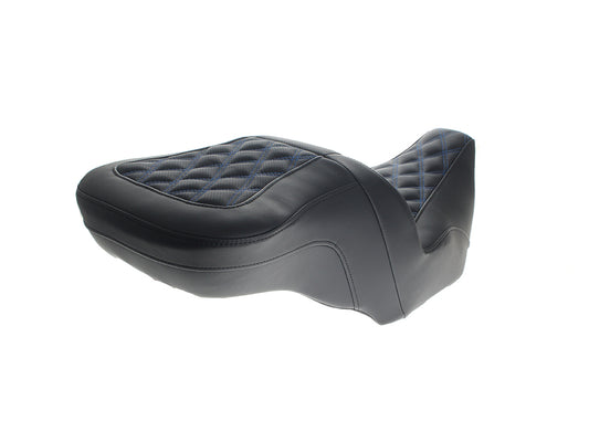 Roadsofa LS Dual Seat with Blue Double Diamond Lattice Stitch. Fits CVO Touring 2023up, Street Glide & Road Glide 2024up, Touring 2025up