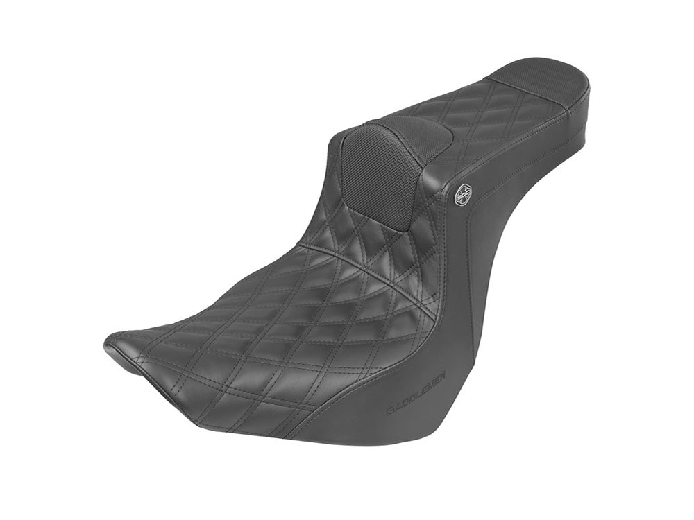Pro Series San Diego Customs V2 Dual Seat with Black Double Diamond Lattice Stitch. Fits Sport Glide & Low Rider 2018up, Low Rider S 2020up & Low Rider ST 2022up