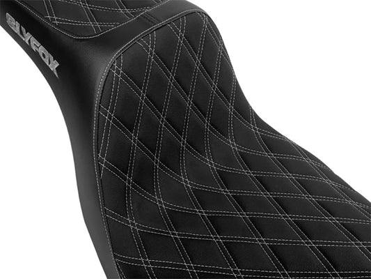 Highnoon Dual Seat with Grey Double Diamond Stitch. Fits Sport Glide & Low Rider 2018up, Low Rider S 2020up & Low Rider ST 2022up