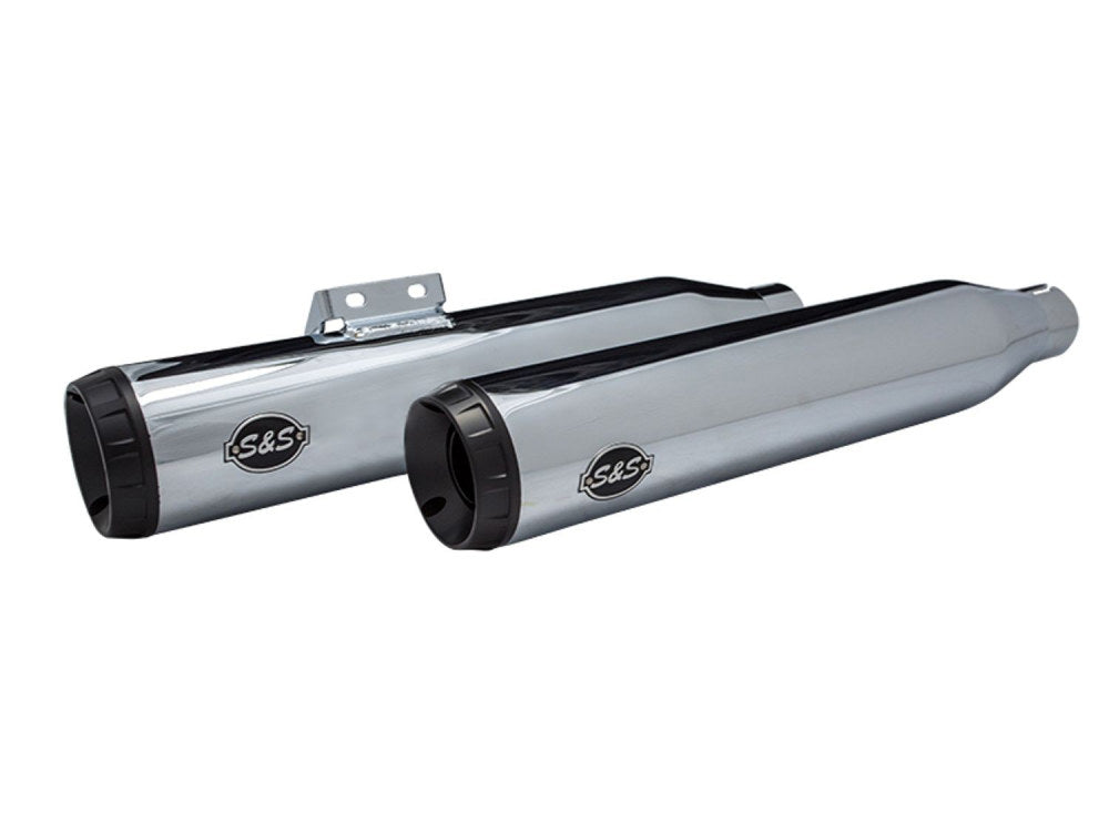 3-1/2in. Grand National Slip-On Mufflers - Chrome with Black End Caps. Fits Softail Slim, Street Bob, Standard & Low Rider Models 2018-2024 & Breakout & Fat Boy 2018up