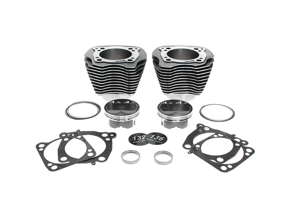 132ci Big Bore Kit with Highlighted Fins & Mid Level Compression - Black Granite. Fits CVO Milwaukee-Eight 2017up with 117ci Engine