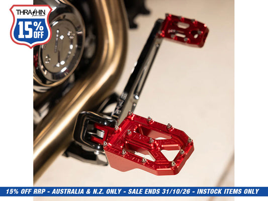 Aggressor Footpegs - Red. Fits Softail 2018up Front Rider