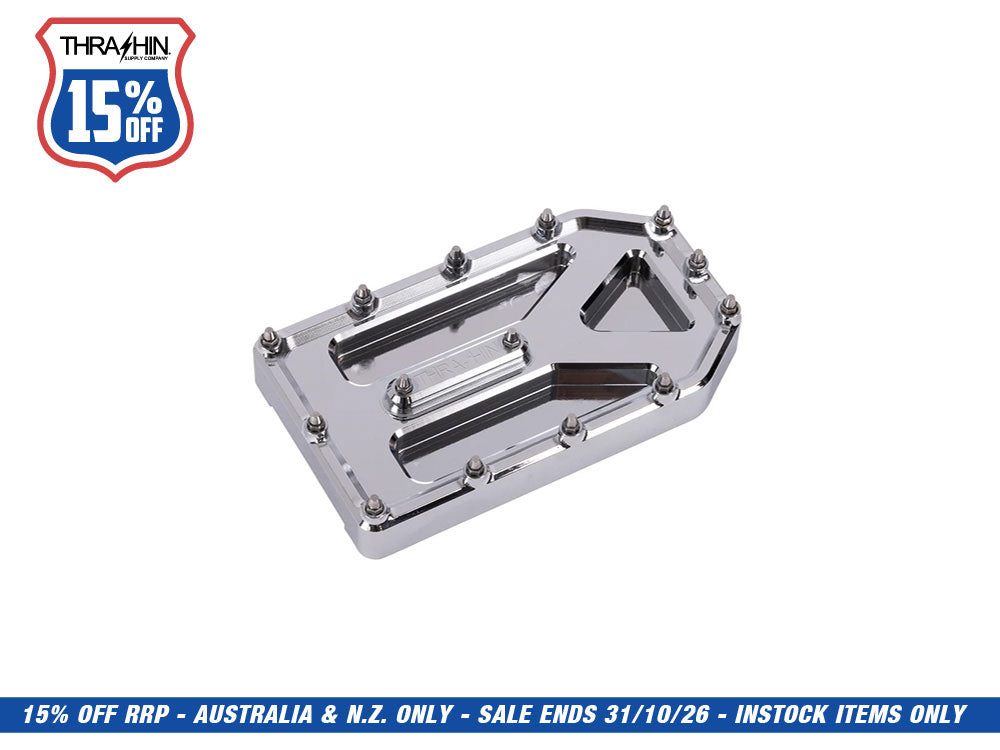 Aggressor Brake Pedal Pad - Chrome. Fits Touring 1980up, FL Softail 1986-2017 & Dyna Switchback 2012-2016