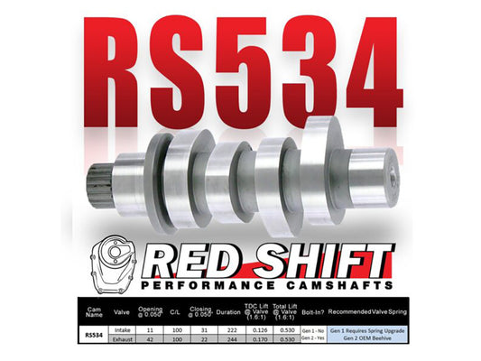 Red Shift/Fuel Moto Z-Factor 534 Chain Drive Camshaft. Fits Gen 2 Milwaukee-Eight 2024up. Street Glide, Road Glide & CVO Road Glide ST 2024up, Touring 2025up & Softail 2025up