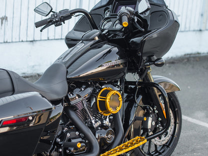 Knurled Fusion Handgrips - Gold. Fits H-D with Throttle Cable.