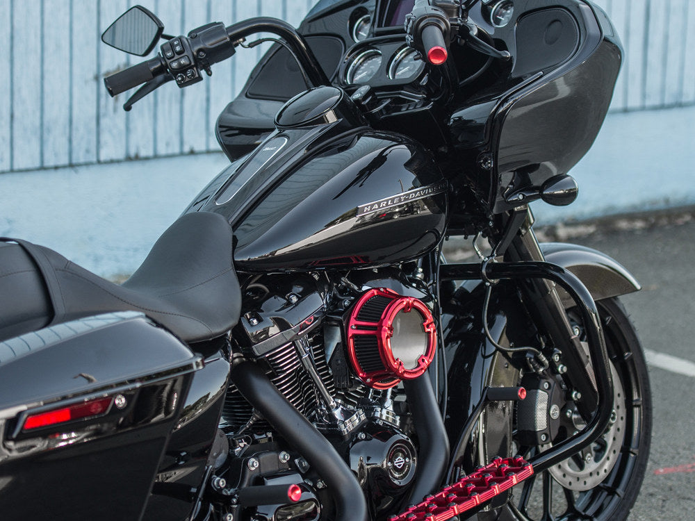 Knurled Fusion Footpegs - Red. Fits H-D.