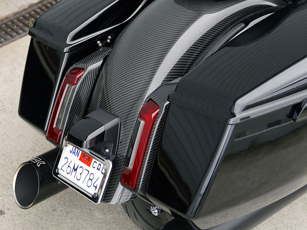 Carbon Rear Light Pods - Gloss Finish. Fits CVO Touring 2023up, Street Glide & Road Glide 2024up, Touring 2025up