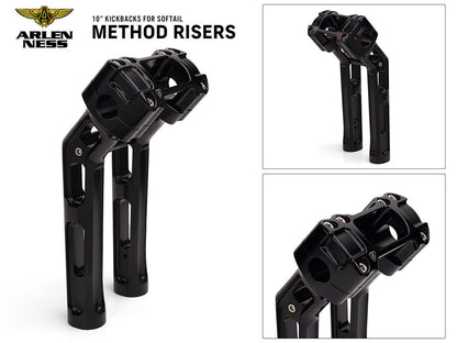 10in. Method Kickback Risers - Black. Fits Softail Street Bob, Low Rider ST, Standard & Breakout 2018-2024