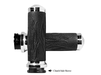 Flame Handgrips - Chrome. Fits H-D with Throttle Cable