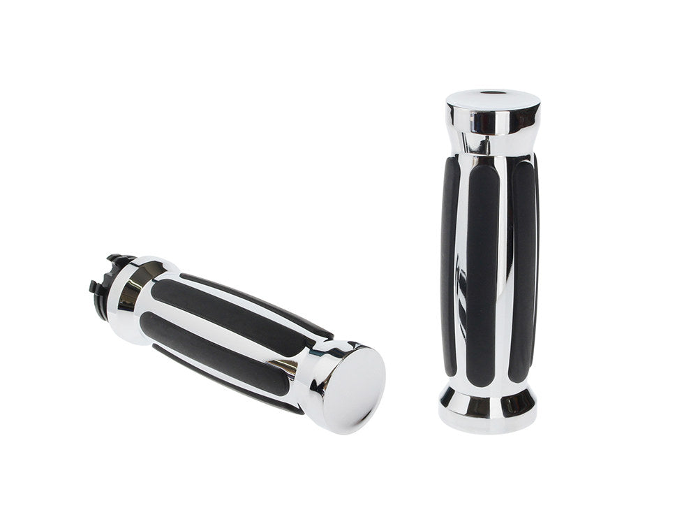 Barrel Style Handgrips - Chrome. Fits H-D with Throttle Cable.