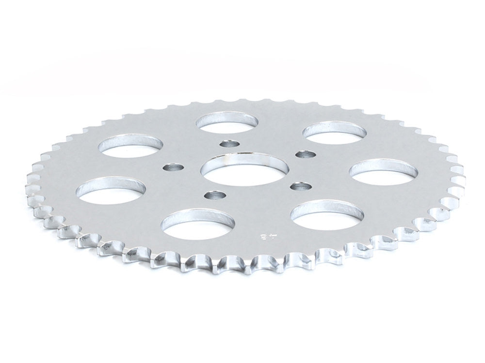 48 Tooth, Flat Steel Rear Chain Sprocket - Chrome. Fits Big Twin 1973-1999 & Sportster 1979-1999.