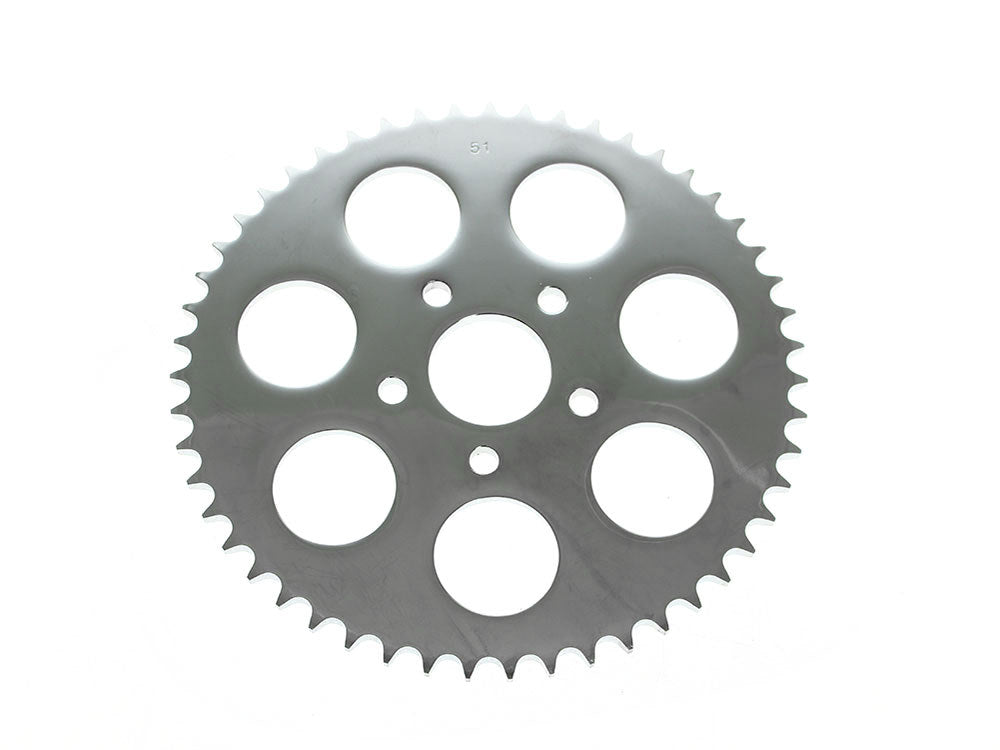 51 Tooth, Flat Steel Rear Chain Sprocket - Chrome. Fits Big Twin 1973-1999 & Sportster 1979-1999.