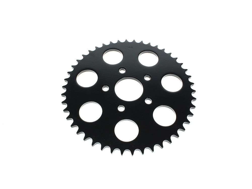 46 Tooth, Flat Steel Rear Chain Sprocket - Gloss Black. Fits Big Twin 1973-1999 & Sportster 1979-1999.