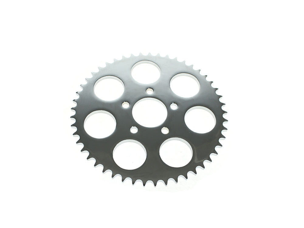 49 Tooth, Flat Steel Rear Chain Sprocket - Chrome. Fits Big Twin 2000up & Sportster 2000-2021.