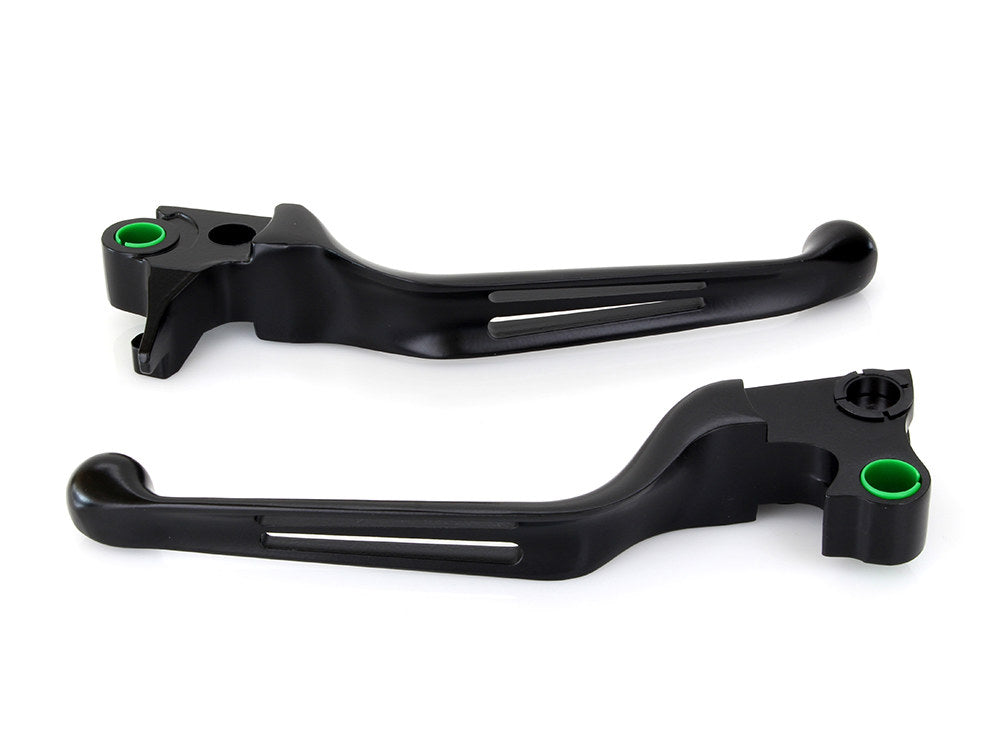 2 Slot Hand Levers - Black. Fits Softail 1996-2014, Dyna 1996-2017, Touring 1996-2007 & Sportster 1996-2003.