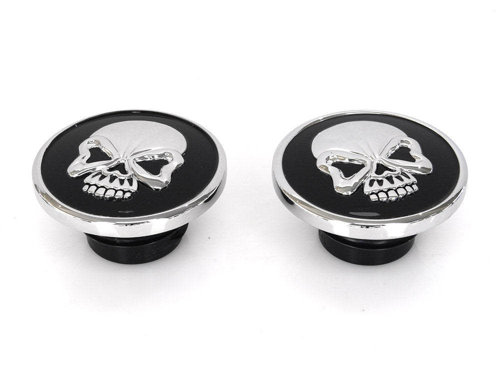 Screw-In Fuel Caps - Chrome & Black Skull. Fits H-D 1982-1995.
