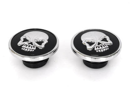 Screw-In Fuel Caps - Chrome & Black Skull. Fits H-D 1982-1995.