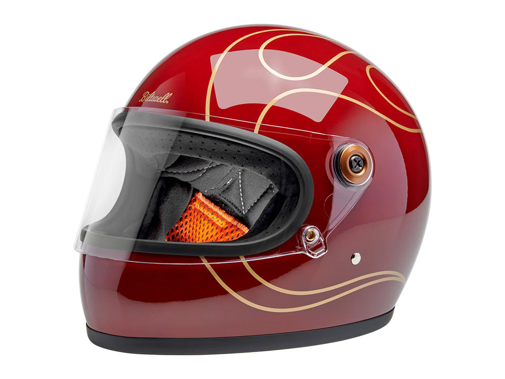 Gringo S Helmet - Gloss Garnet Red with Flames. Size Large with ECE R22.06 Compliance