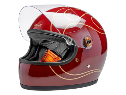 Gringo S Helmet - Gloss Garnet Red with Flames. Size Large with ECE R22.06 Compliance