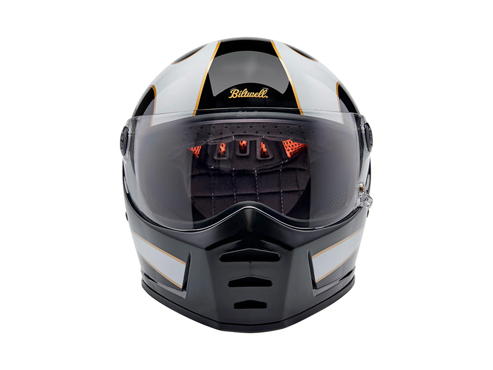 Lane Splitter Helmet - Gloss Black with Gloss White Flames. Size Small with ECE R22.06 Compliance