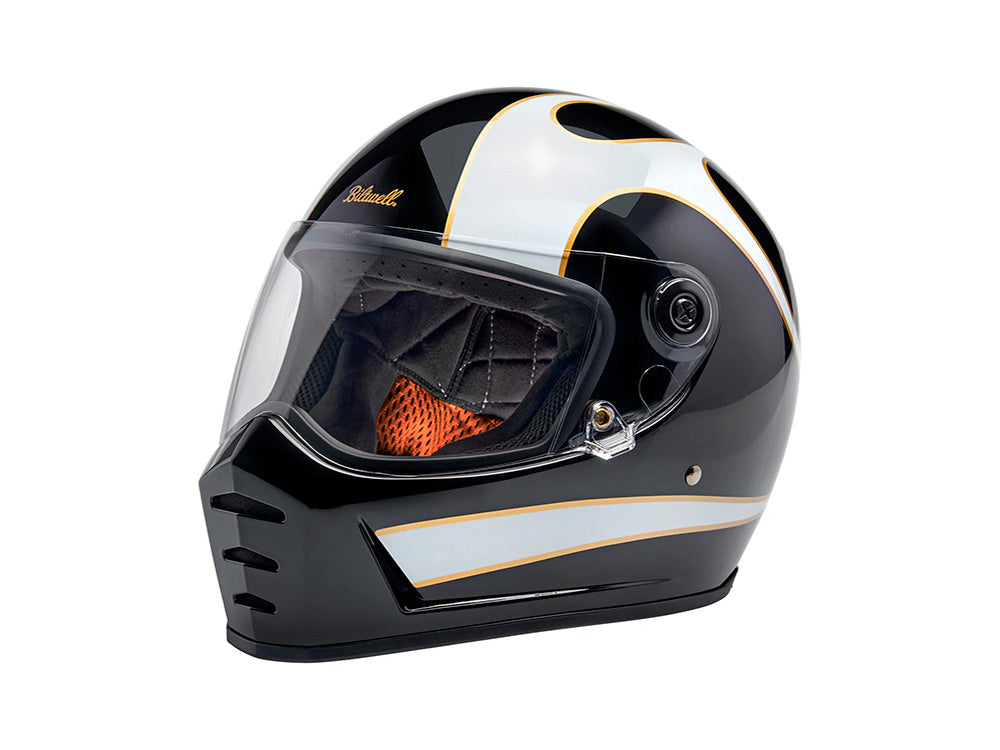 Lane Splitter Helmet - Gloss Black with Gloss White Flames. Size Small with ECE R22.06 Compliance