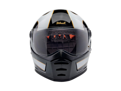 Lane Splitter Helmet - Gloss Black with Gloss White Flames. Size Medium with ECE R22.06 Compliance