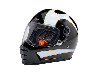 Lane Splitter Helmet - Gloss Black with Gloss White Flames. Size Medium with ECE R22.06 Compliance