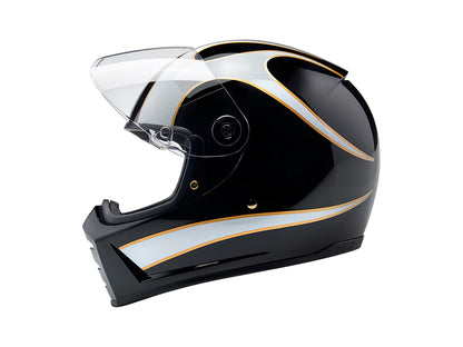 Lane Splitter Helmet - Gloss Black with Gloss White Flames. Size Medium with ECE R22.06 Compliance