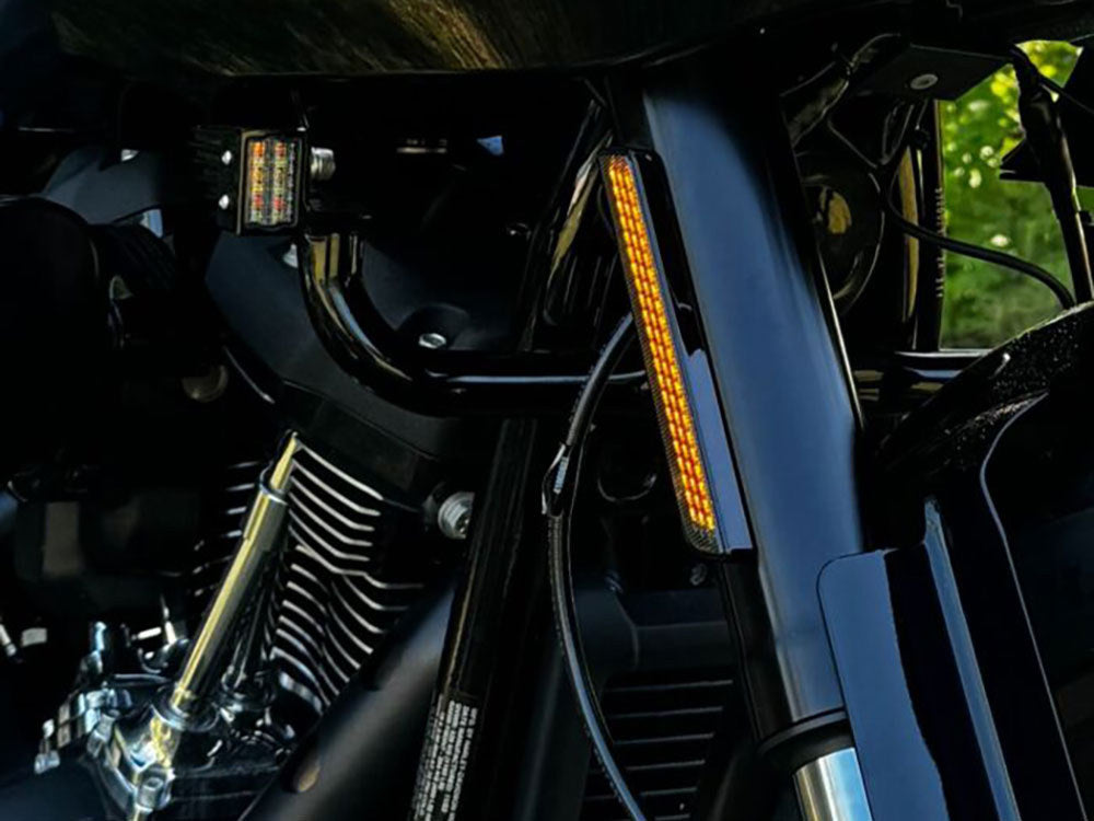 Amber LED Fork Lights - Smoke Lens, Black Housing. Fits Low Rider ST 2022up