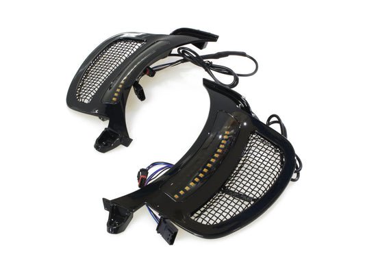 Dynamic LED Vent Inserts With Amber & White LED's - Black with Black Mesh. Fits Road Glide 2015-2023
