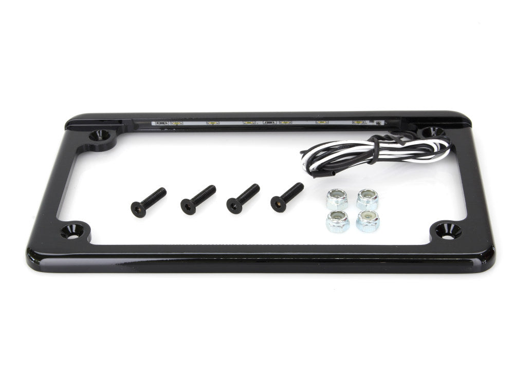 Flat Low Profile Number Plate Frame with LED Illumination - Black.