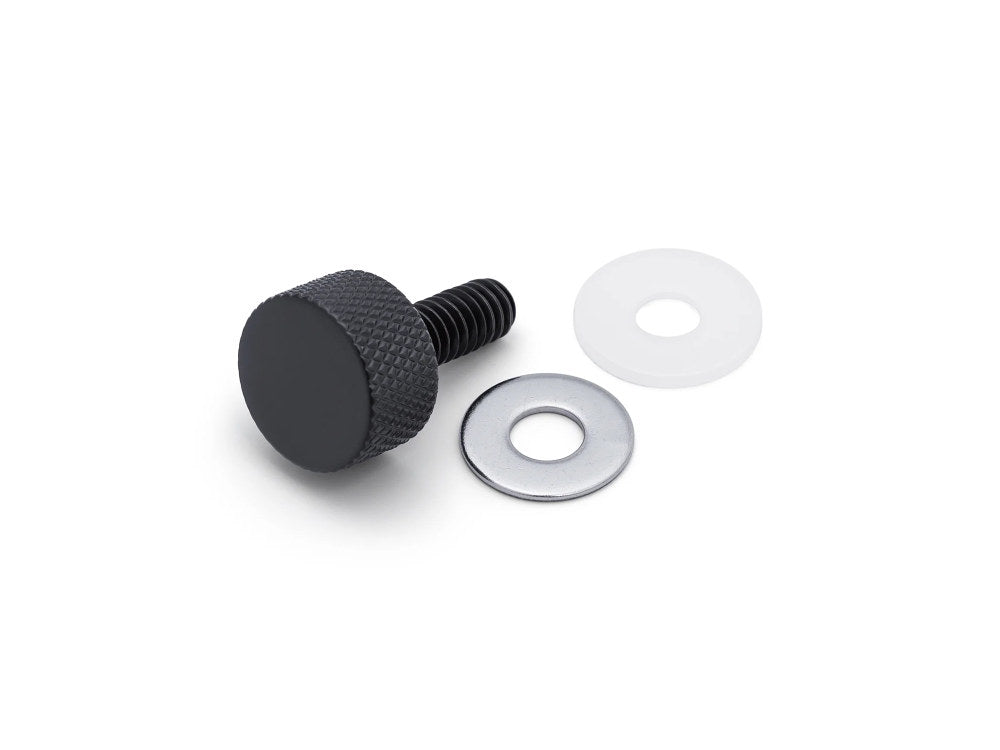 1/4in.-20 Knurled Seat Mount Screw - Black. Fits H-D 1996up