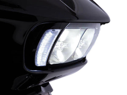 Fang LED Headlight Bezel Vent Inserts With Amber & White LED's - Black. Fits Road Glide 2015-2023